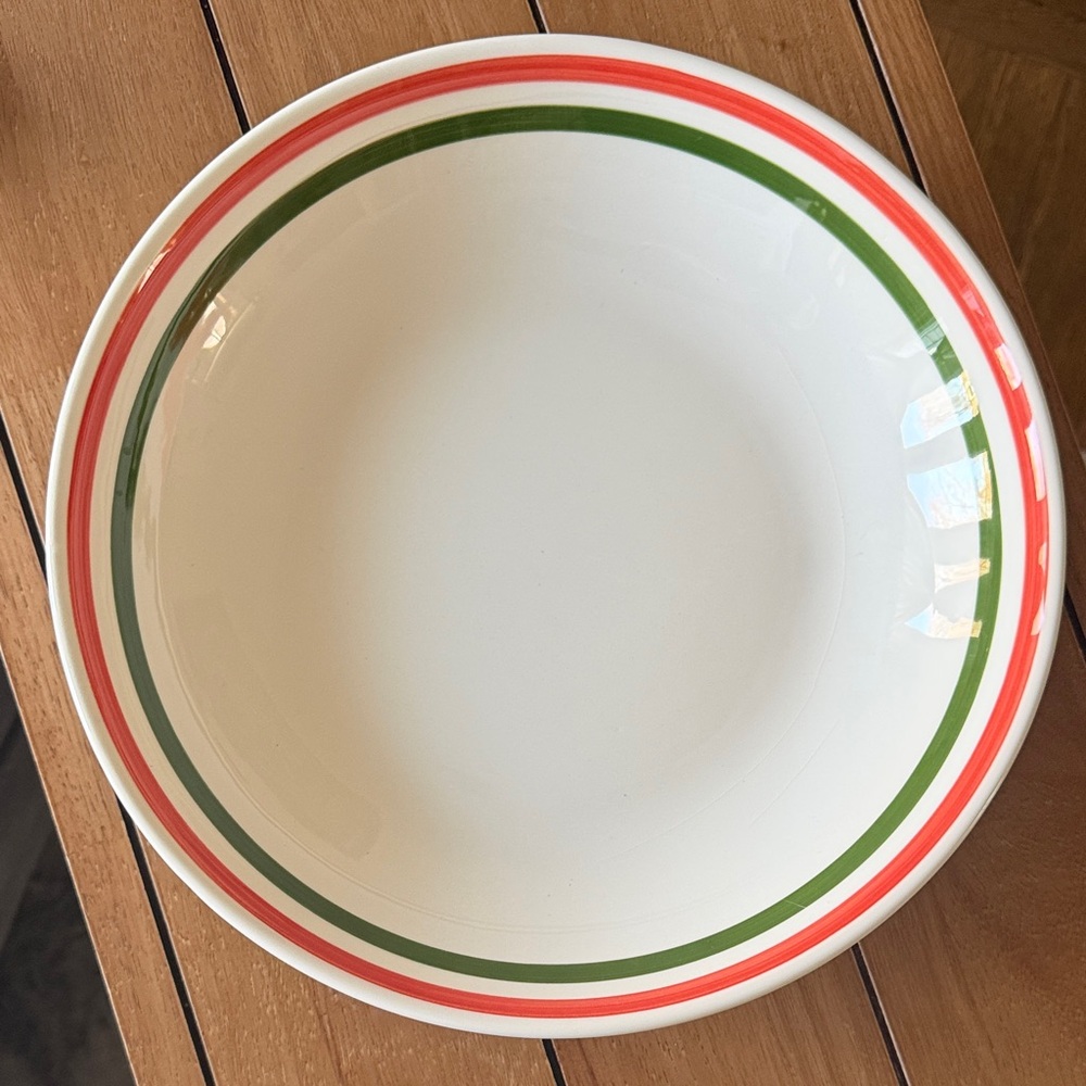 La Primula Ceramic Serving Bowl with Red and Green Rim - Italy Stamp on Bottom